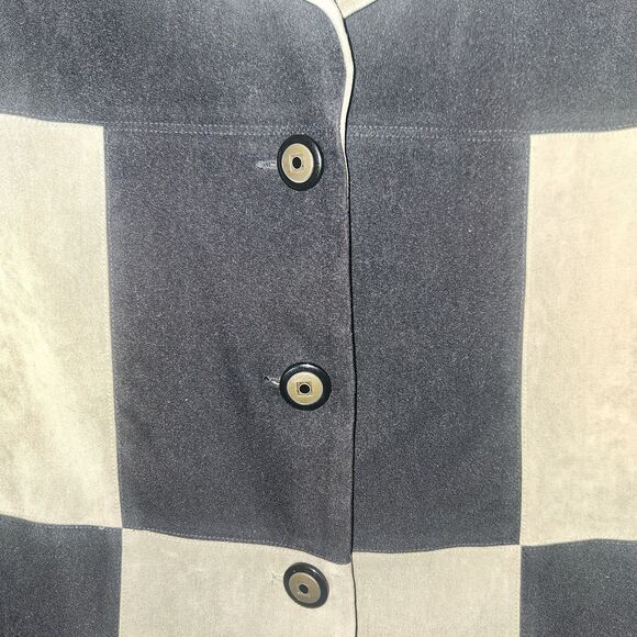 Vintage Scarlett Green and Black Patchwork Collared Button Up Blouse Size 11/12 - Picture 2 of 6